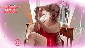 Sissy Bimbo Crossdresses in Glasses Applying Thick Red Lipstick for Intense Fetish Training Session
