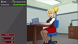 Milf at office barely works teasing huge cocks before gangbang titty fuck frenzy.