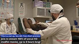 Rina Arem's shaved pussy probed in virginity clinic