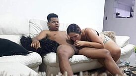 we're watching movies and this horny latina slut starts sucking my cock part 1