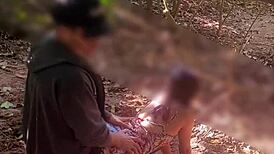 young wife cuckolds hubby masturbating while stranger fucks her on trail hard