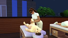 omg i can't believe this hot young curvy masseuse is sucking cocks and taking bukkake spitroast!!