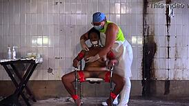 enter mistress april's dungeon for bound ebony strapon pain