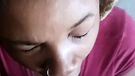 shhh watch this ebony princess deliver silent deepthroat action up close