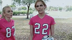 sexy soccer babes in uniforms blow us hard in pov group action!!