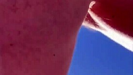 Blonde pornstar's bubble butt in thong panties teases big cock at beach yoga party