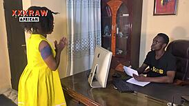 hey teacher with huge tits sucks my massive black cock on office desk