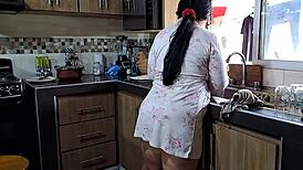 so this latina stepmom with huge natural tits rides her stepson's cock hard