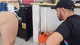 Married Housewife in Tight Jeans Banged by Plumber