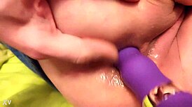 Vibrator shoved deep into tight ass for intense anal play rough thrusting builds to climax