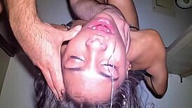 Petite blue-eyed teen chokes on monster cock in epic sloppy facefuck