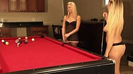 omg cute lesbo baby showin her natural tits playin billiards so hottt
