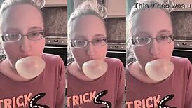 Huge Bubble Gum Chewing Fuels Intense Fucking Session with Glasses