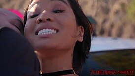 Young tattooed stunners cuffed outdoors, riding police officer's monster cock cowgirl rough in uniform reality threesome!