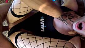 Muscular Stud Makes Skinny Whore Scream in Stockings Missionary Orgasms