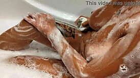 Hey girlfriend, your tanned body looks hot in that bathroom after holiday