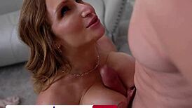 i finally meet my new neighbor skylar snow and she blows my big cock then fucks me deep