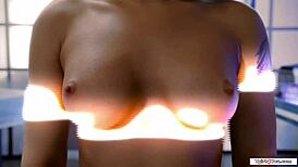 Three Shemale Sexdolls Lick Busty Milf Scientist Then Bareback Fuck Her