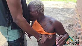 whoa this ebony slut worships huge cock bent over doggystyle outdoor cums on face 😍💦