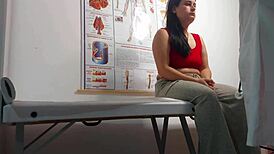 ginecologista fingers patient's asshole then bareback fucks her tight pussy