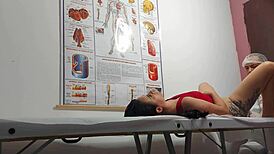 ginecologista fingers patient's asshole then bareback fucks her tight pussy