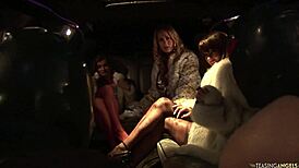 the rich brunette milf can't get enough of big cocks in her limousine during wild group fucking and facials