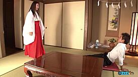 A mature woman teases and pleasures her partner with expert mouth skills until he releases inside