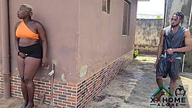 whoa this ebony slut worships huge cock bent over doggystyle outdoor cums on face 😍💦